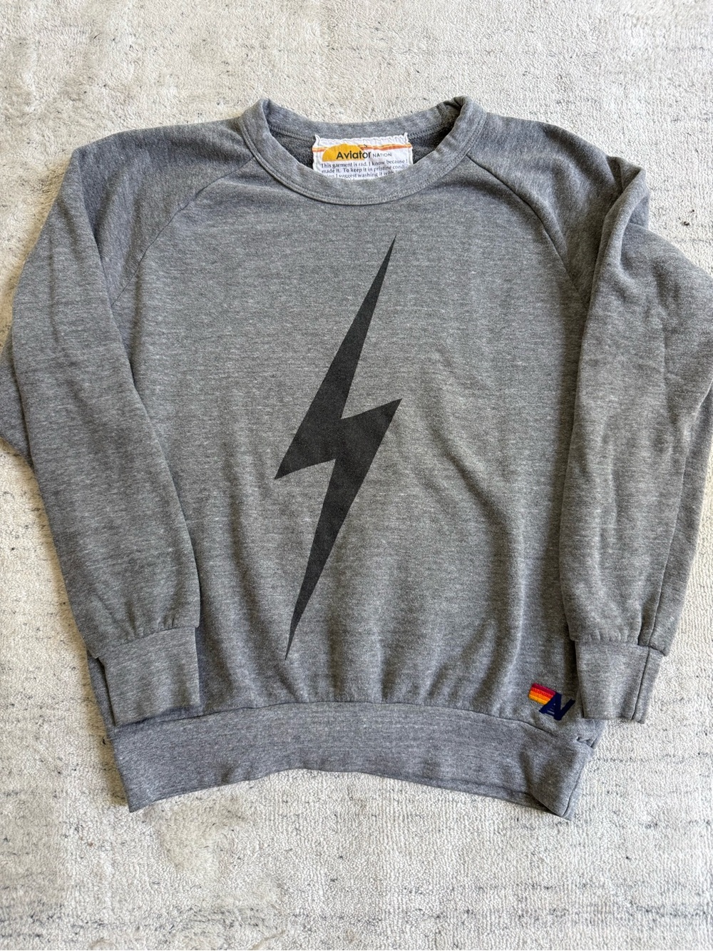 Aviator Nation Women's Gray Lightning Bolt Crewneck Pullover Sweatshirt S